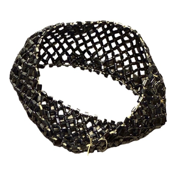 Micro Beaded Black Elastic Cuff Bracelet Woven - Picture 3 of 4